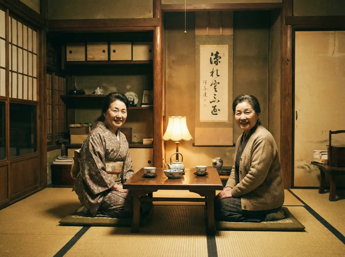 两位优雅的 《里番动漫》里番动漫最新更新_全网独家里番动漫大全 在日式茶室中品茶交谈